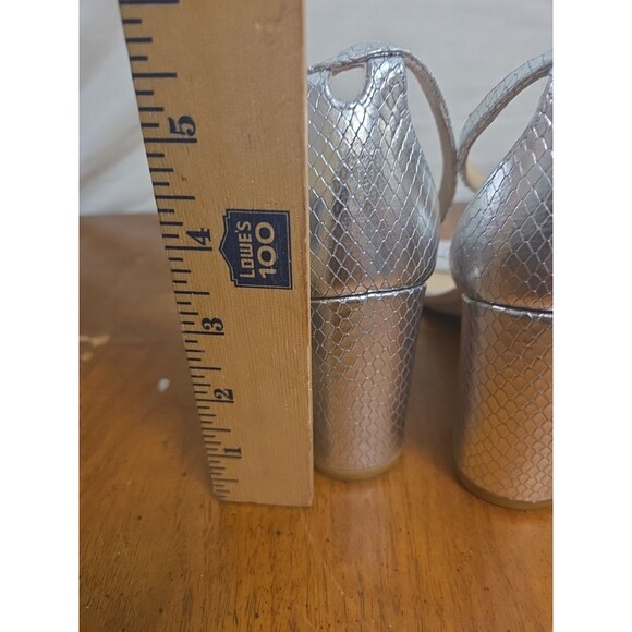 Stuart Weitzman Nudistcurve 75 Silver Block Heel Sandal Size 9.5 Shoes - Picture 5 of 12